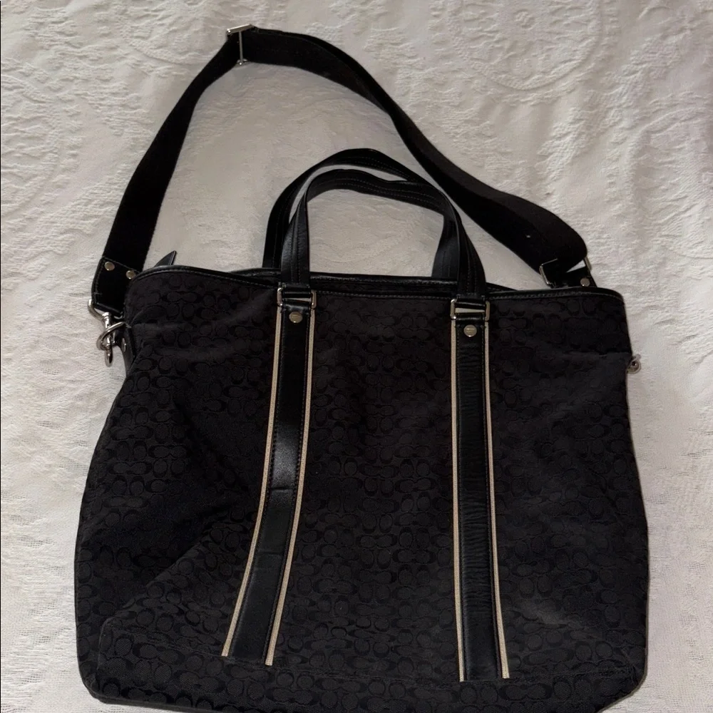 Gently Loved Coach Black Canvas and Leather Tote Bag